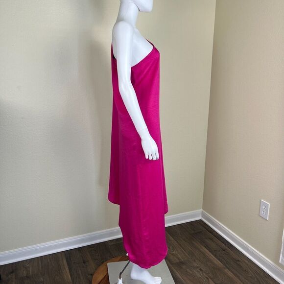 Vici Women's Size S Pink One Shoulder Satin Kaftan Maxi Dress Pullover Flowy - Picture 8 of 14